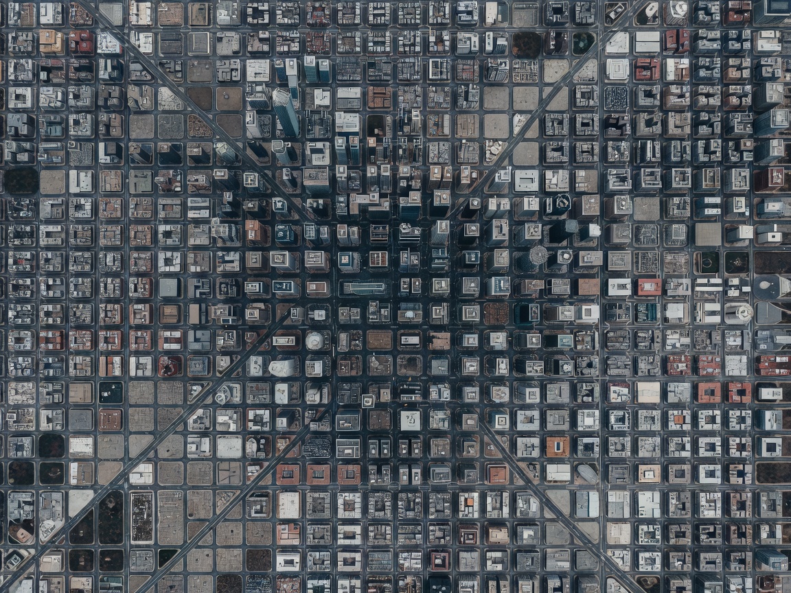 An abstract top-down view representing a city map grid